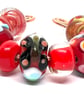 Handmade Lampwork Glass Beads – Bright Poppy Red, Floral & Confetti Set of 9