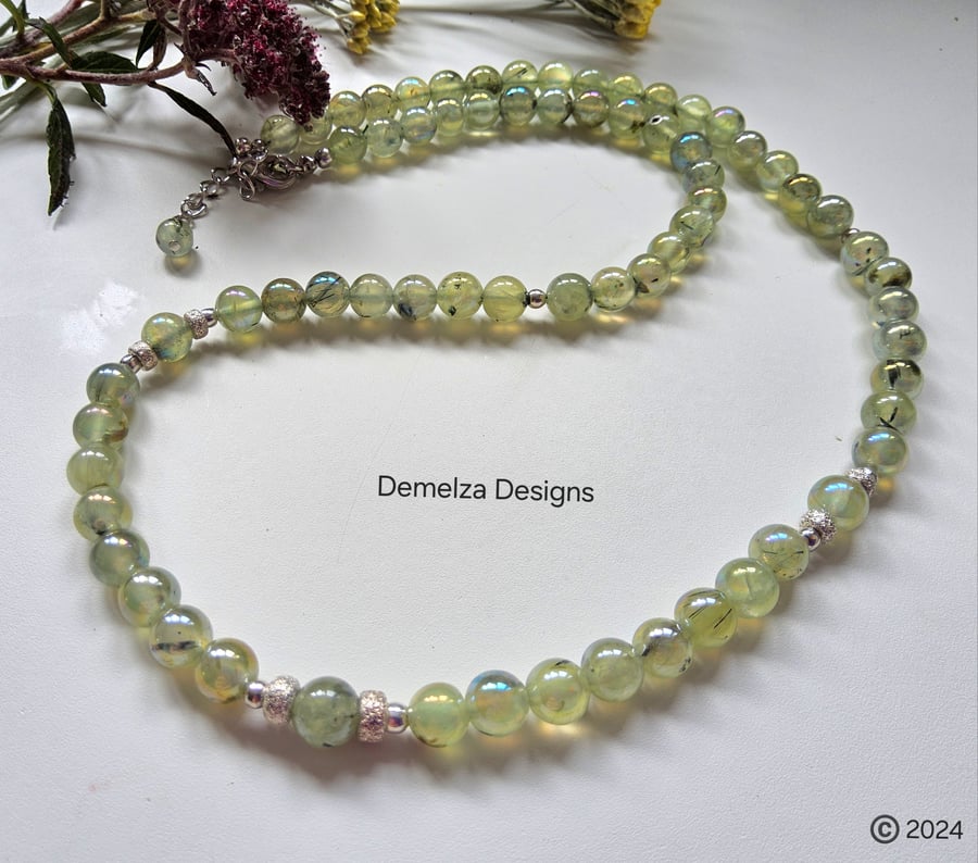 Designer Prehnite Sterling Silver Necklace 