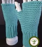Fingerless Mittens in Cyan. Anti-Pilling. Handmade Crochet. Fingerless Gloves. - Image 5