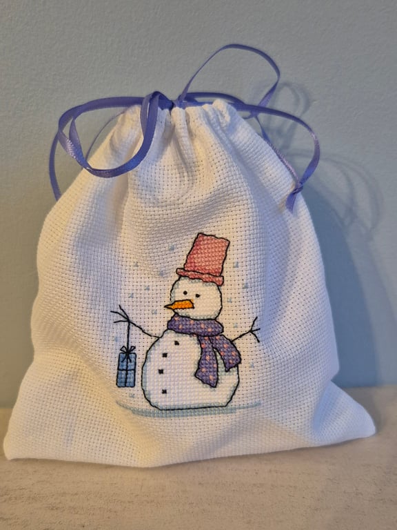 Hand Embroidered Christmas Cross Stitch Gift Bag
