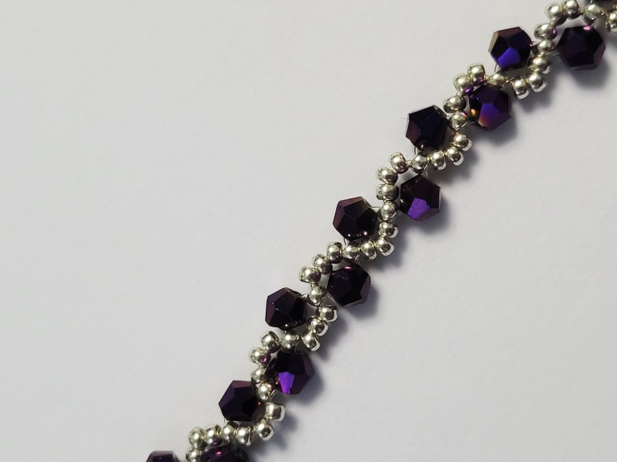Purple Shine Crystal Bracelet - Miyuki Beads, Handmade Jewellery