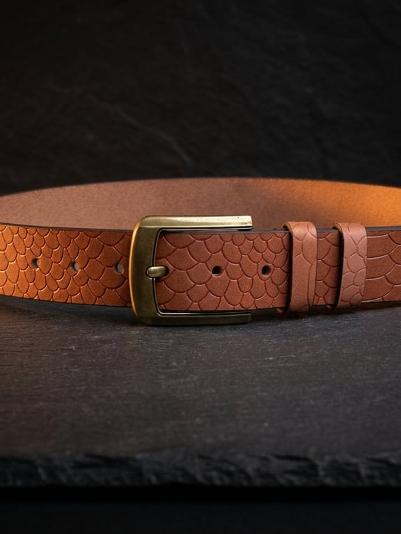 Burnt Orange Full Grain Embossed Leather Belt Basketweave Mens Belt 38mm