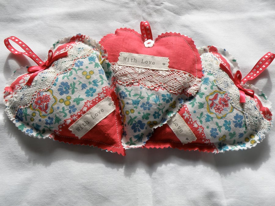 Lavender filled heart made using vintage fabric and lace