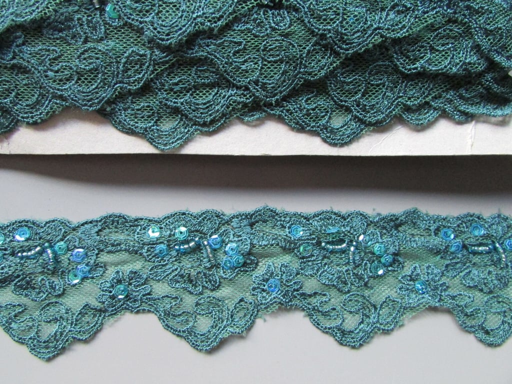 Embroidered sequin and beaded lace top quality x 1 metre available in teal light