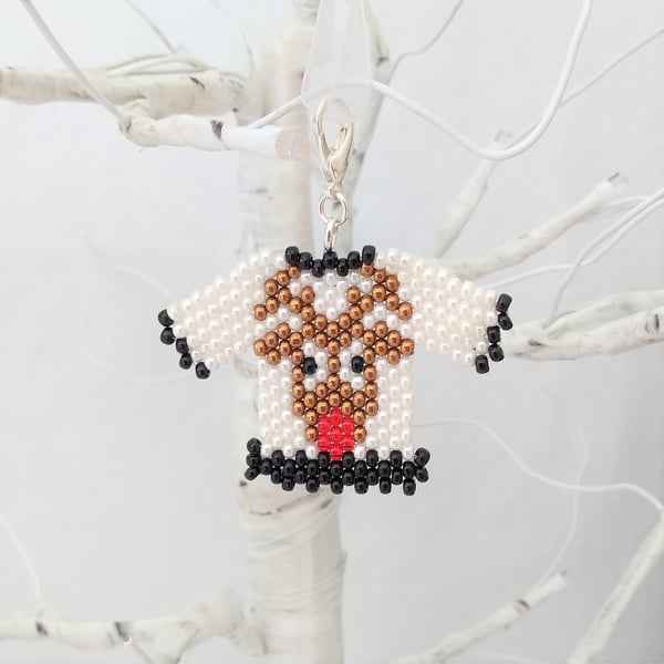 Reindeer Beaded Christmas Jumper Tree Decoration Charm