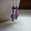 PURPLE, MAGENTA AND SILVER DANGLE EARRINGS.