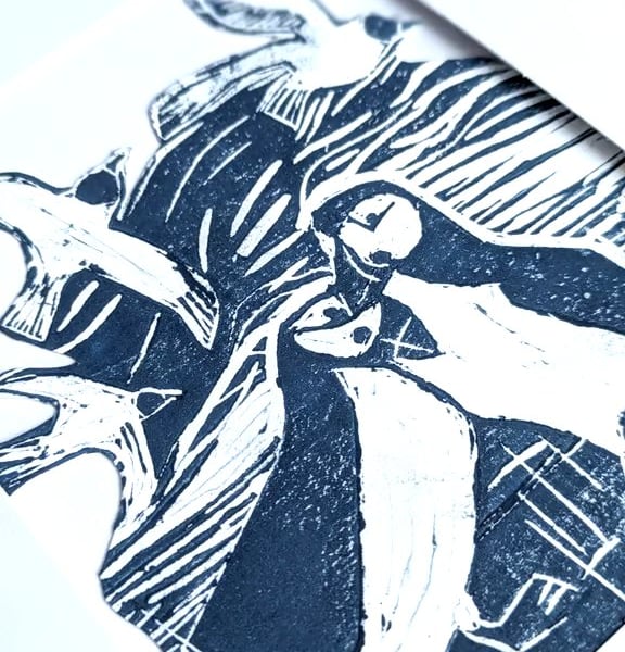 Summer Seconds Puffin lino print card
