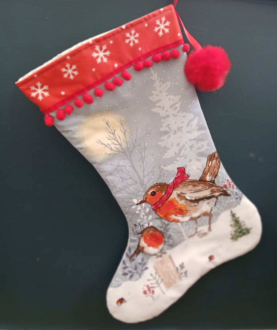 Handmade Christmas Robins Stocking