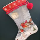 Handmade Christmas Robins Stocking