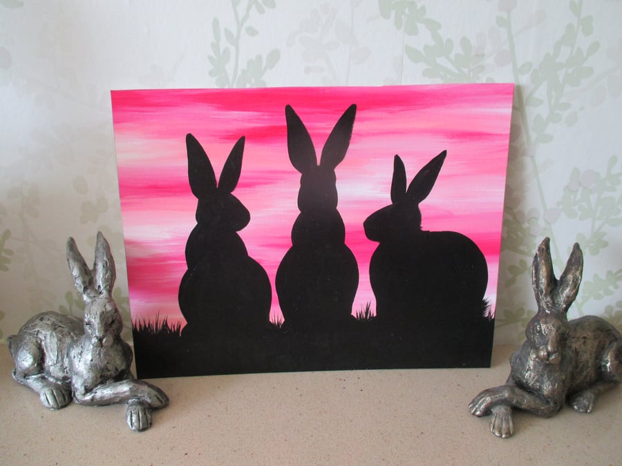 Bunny Rabbit Silhouette Painting Original Art P... - Folksy