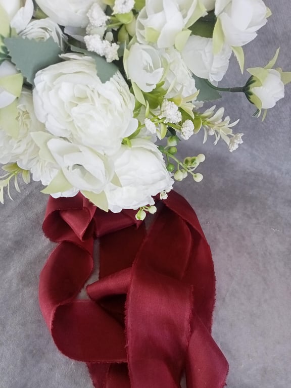 Hand Dyed Deep Red Habotai Silk Ribbon: Bridal Bouquet Ribbon, Stationery, Cake