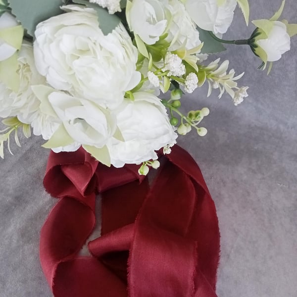 Hand Dyed Deep Red Habotai Silk Ribbon: Bridal Bouquet Ribbon, Stationery, Cake