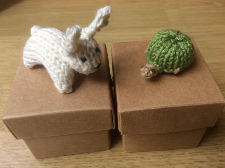 Miniature Knitted Bunny Rabbit and Turtle