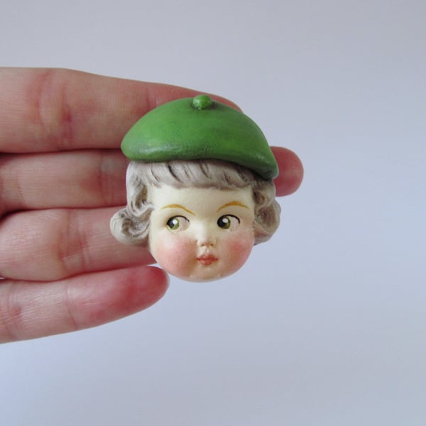 Dottie Dollie Pin Brooch - Rose with a Green Beret