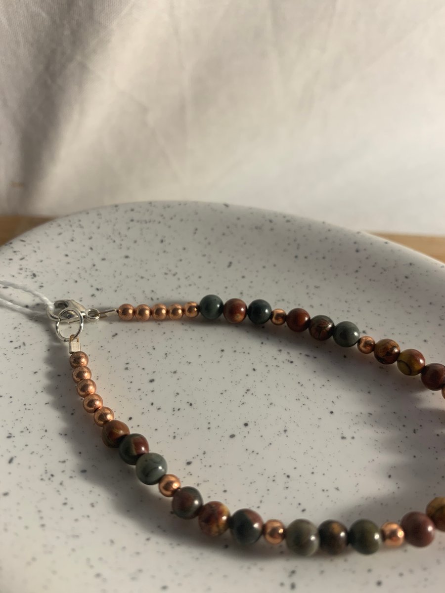 Fossilised wood and copper bracelet 