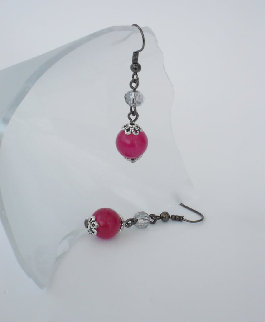 Rose alexandrite & half-silver crystal earrings