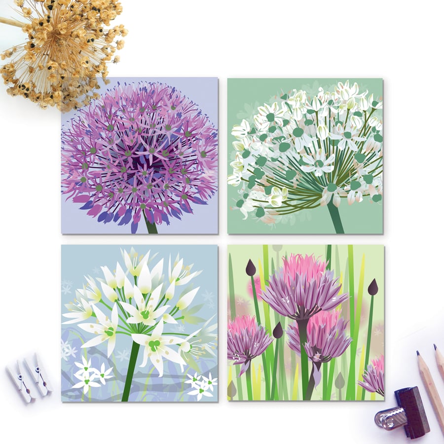 Allium Card Collection - purple, white, woodland and chives