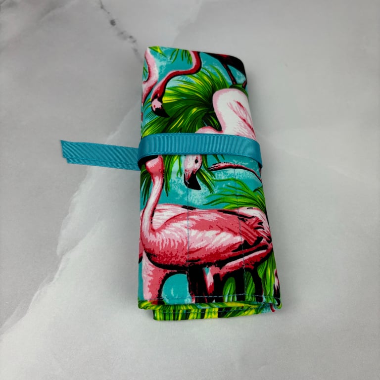 Flamingos brush roll, Birds pencil wrap, Tool wrap, Handmade