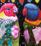 Whimsical Parrots Painting Acrylic & Collage Surreal Colourful Nature Artwork - Image 5