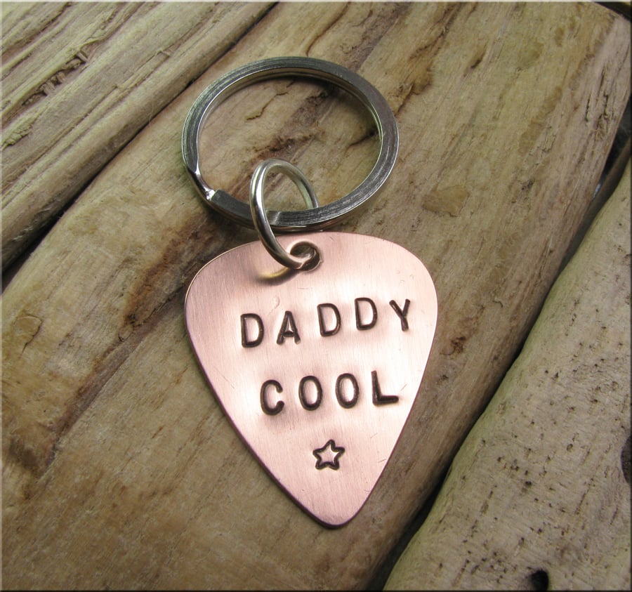 Copper guitar pick - plectrum 'DAD' keyring , Customisable