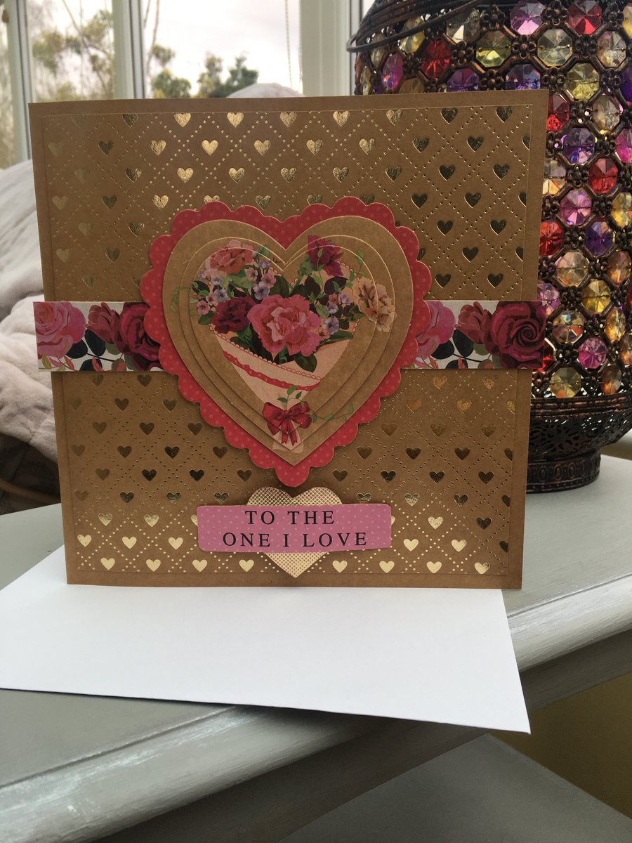 Hearts and flowers kraftcard To the one I love card.
