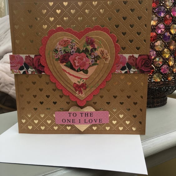 Hearts and flowers kraftcard To the one I love card.