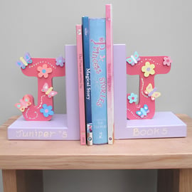 Wooden Initial Bookends for Girls