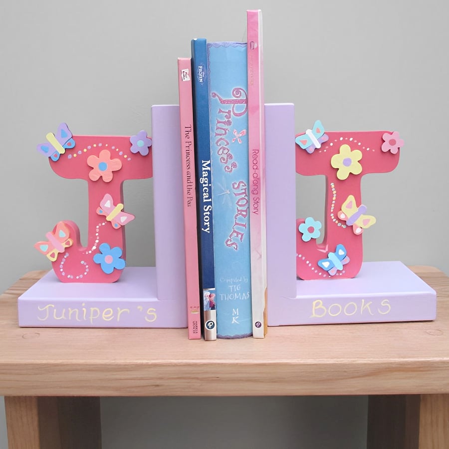 Wooden Initial Bookends for Girls