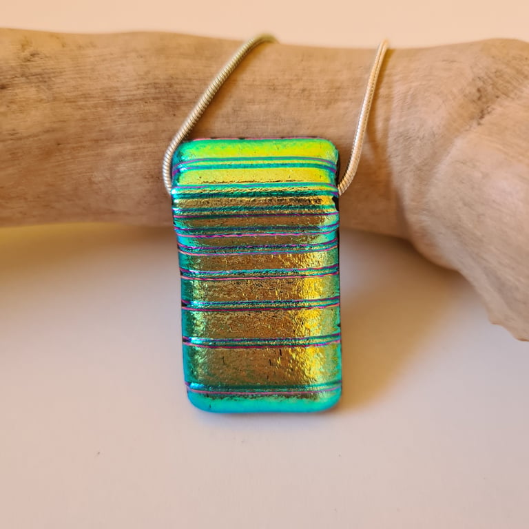 Fused glass green and gold 'pillow' pendant