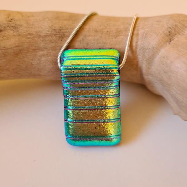 Fused glass green and gold 'pillow' pendant