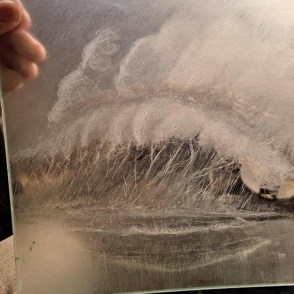 Crashing Wave engraving on glass plate