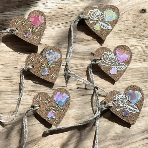 Set of 6 Cork Heart Gift Tags  – Mini Heart Cork Gift Tags