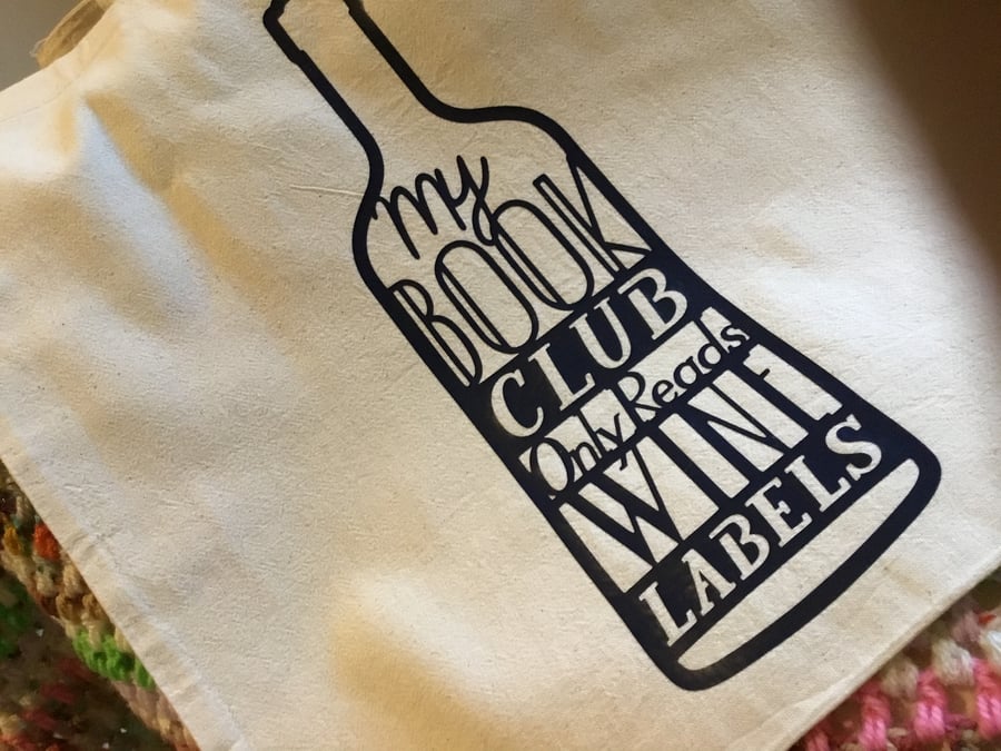 Tote bag. Wine book club. Reusable t9te bag