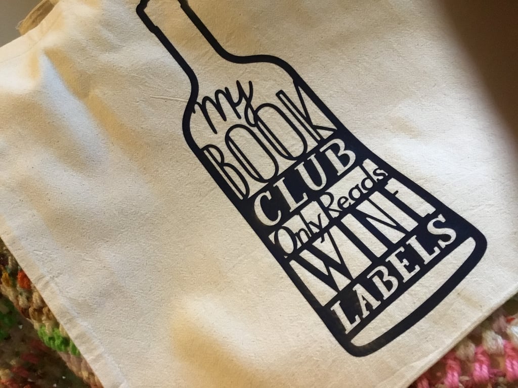 Tote bag. Wine book club. Reusable t9te bag