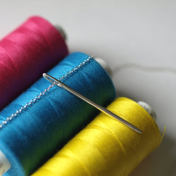 Sewing Needle Pendant Necklace - Sterling Silver