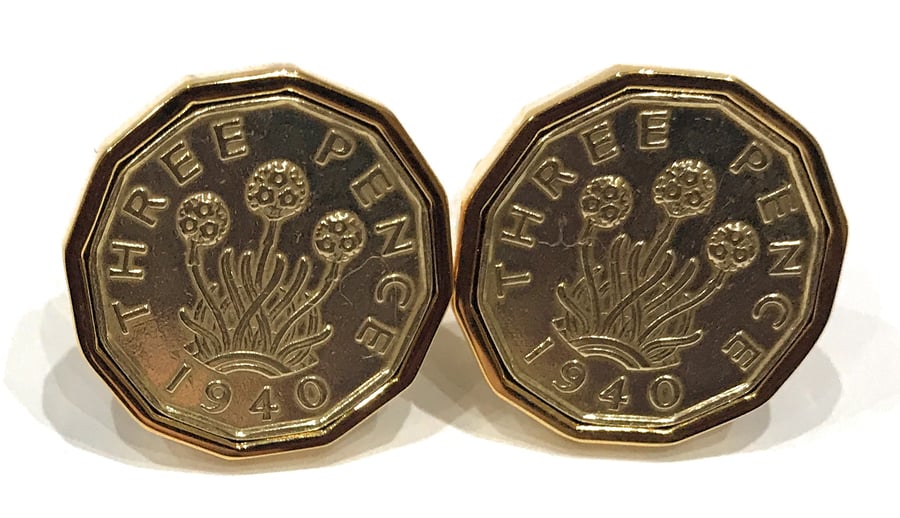 1940 Threepence 3d 80th birthday Cufflinks - Original 1940 threepence coin cuffl