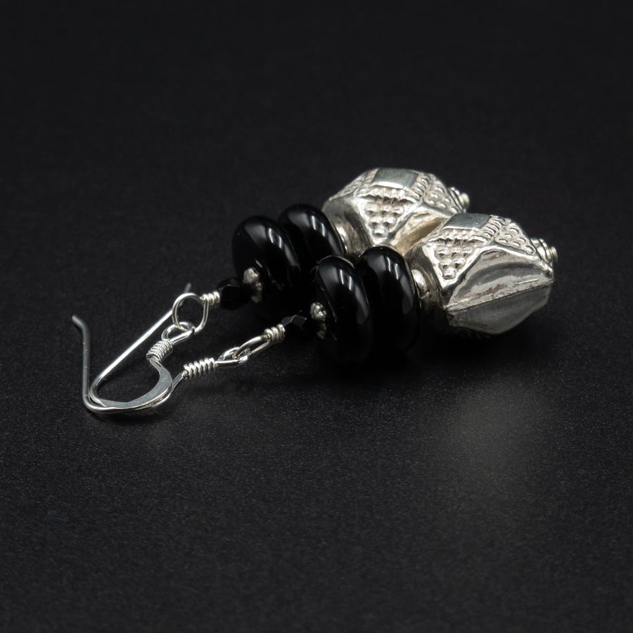 Black onyx and silver earrings, Leo, Cancer gift