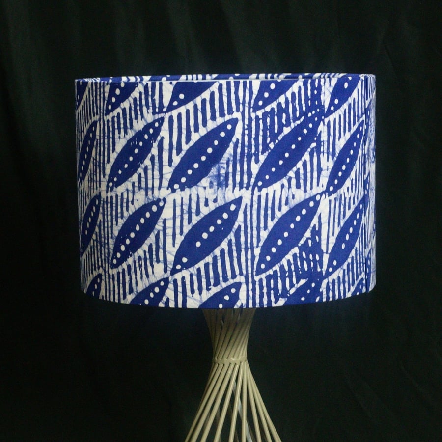 Blue leaf batik handmade 30cm drum lampshade 