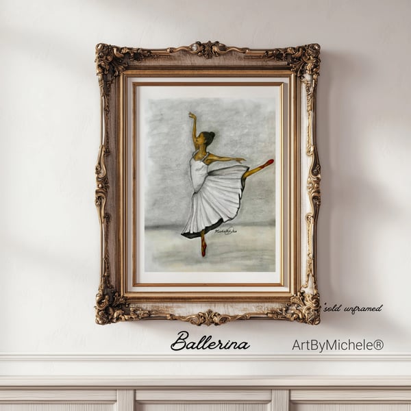 Original Ballerina Artwork – Colour Pencil & Pastel Drawing