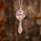 PINK OPAL Necklace with Real Flowers, Sterling Silver Floral Pendant