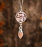 PINK OPAL Necklace with Real Flowers, Sterling Silver Floral Pendant