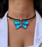 Women's Leather Choker Necklace, Crystal Butterfly Pendant - Image 2