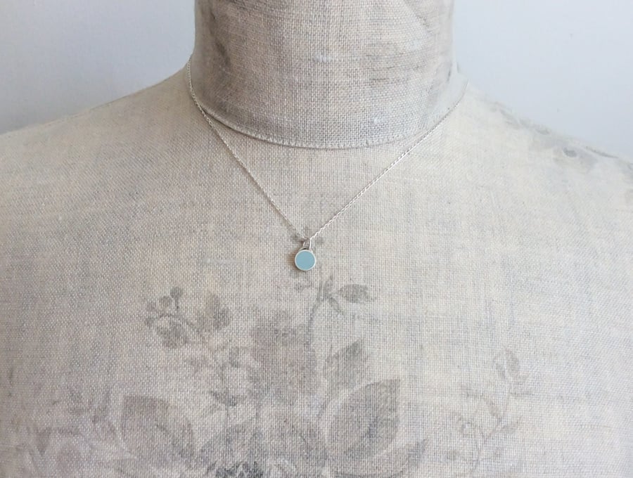 Pale Blue Colour Dot Pendant Necklace, Minimalist, Everyday Jewellery