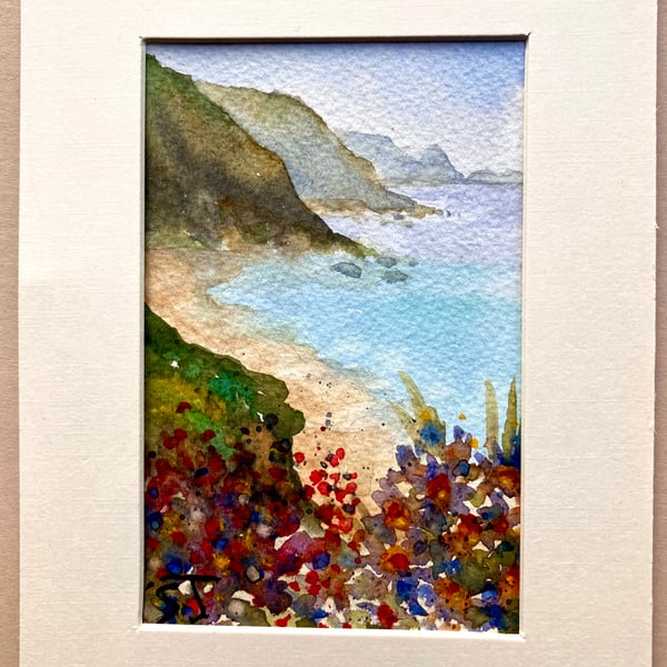 Cornish Cliffs Mullion Cornwall original miniature watercolour 