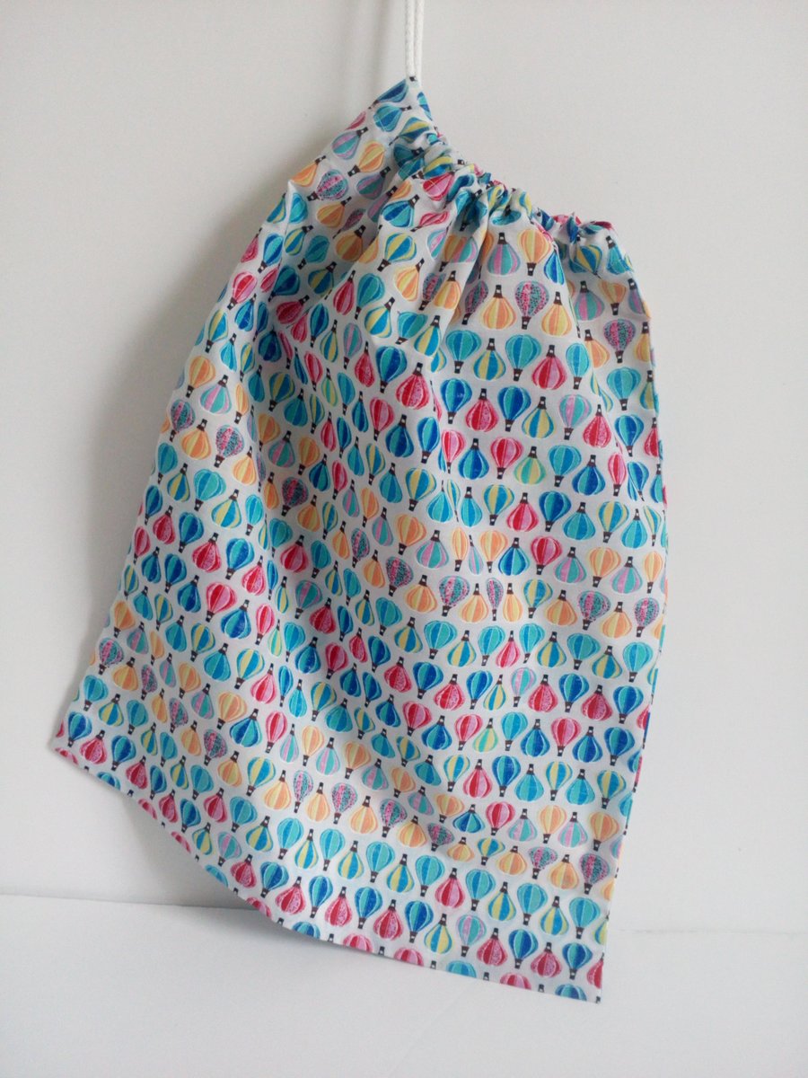 P.E bag, toy storage bag, back to school, drawstring bag, hot air balloons