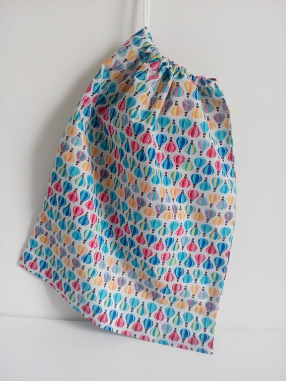 P.E bag, toy storage bag, back to school, drawstring bag, hot air balloons