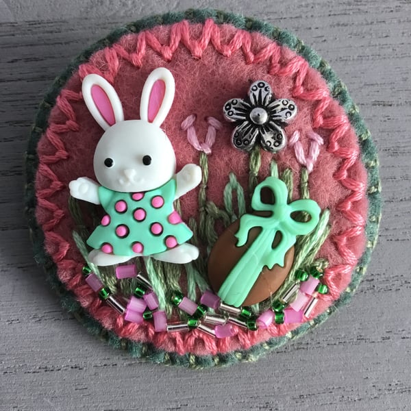 Hand Embroidered Easter Egg Hunt Brooch 