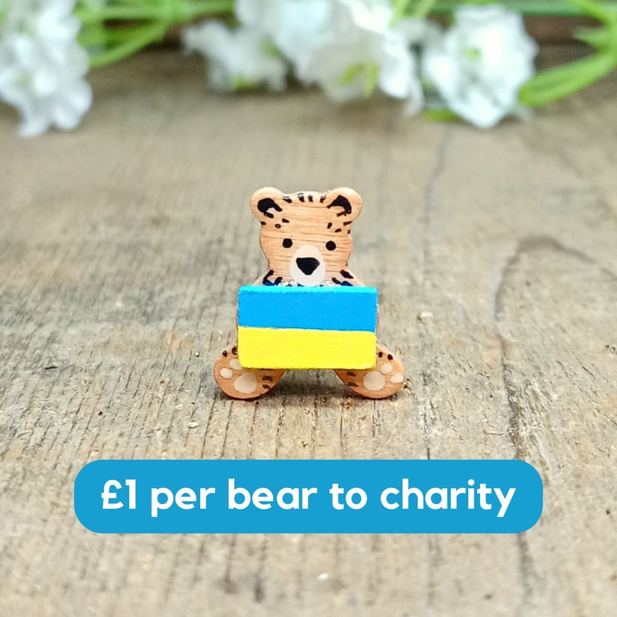 Ukraine Flag Pin, Charity Donation, Handmade Ukranian Flag Tiny Bear Brooch