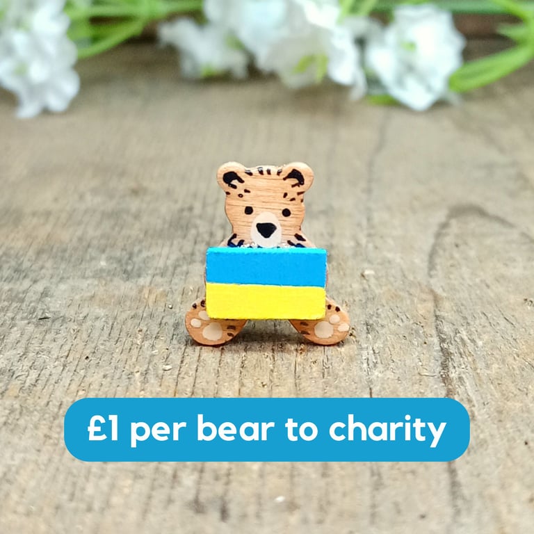 Ukraine Flag Pin, Charity Donation, Handmade Ukranian Flag Tiny Bear Brooch