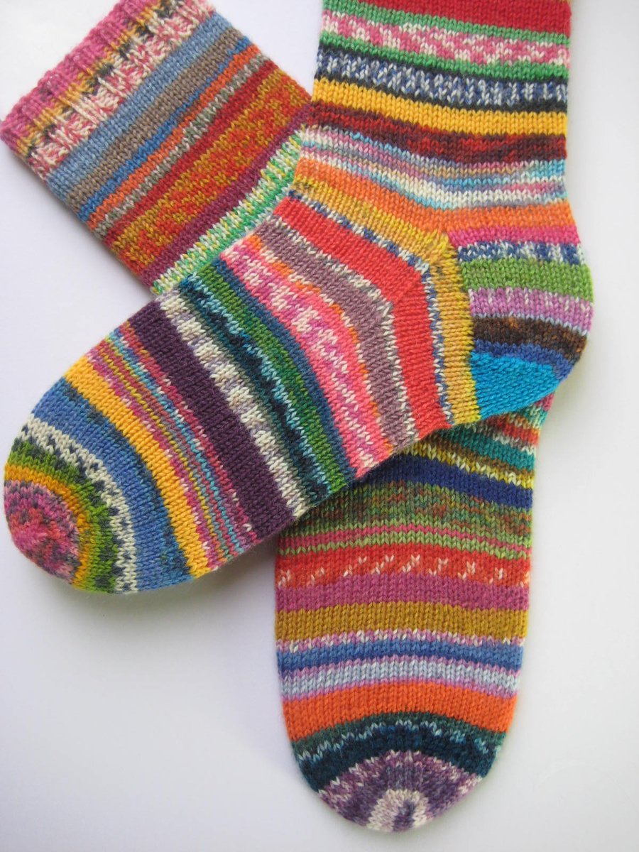 hand knit womens scrappy wool socks UK 5-7